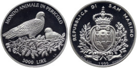 San Marino, 5.000 Lire, 1996, Endangered Animals. Ag.835 18,00 g, KM 340, PROOF