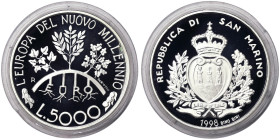 San Marino, 5.000 Lire, 1998, Europe in the new millennium. Ag.835 18,00 g, KM 386, PROOF