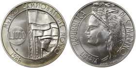 San Marino, 1.000 Lire, 1986, World Cup in Mexico. Ag.835 14,60 g, KM 197, UNC