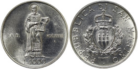San Marino, 1.000 Lire, 1987, 15th Anniversary of Resumption of Sammarinese Coinage. Mintage: 10.000 pcs. Ag.835 14,60 g, KM 210, UNC