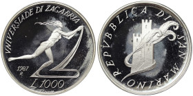 San Marino, 1.000 Lire, 1987, Zagreb University Games. Mintage: 10.000 pcs. Ag.835 14,60 g, KM 214, PROOF