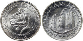 San Marino, 1.000 Lire, 1992, 500th Anniversary of Colombus' Discovery of America - Columbus. Ag.835 14,60 g, KM 287, UNC