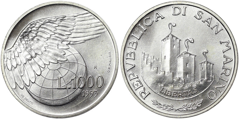 San Marino, 1.000 Lire, 1993, Ag.835 14,60 g, KM 302, UNC