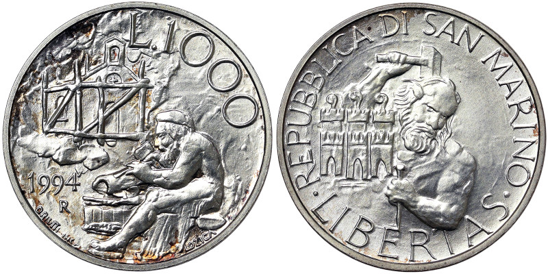 San Marino, 1.000 Lire, 1994, Life and Legend of Holy Marinus of Dalmatia - Foun...