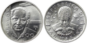 San Marino, 1.000 Lire, 1996, Philosophers of the Occident - Karl Popper. Ag.835 14,60 g, KM 358, UNC