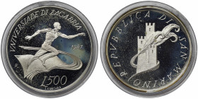 San Marino, 500 Lire, 1987, Zagreb University Games. Mintage: 10.000 pcs. Ag.835 11,00 g, KM 213, PROOF