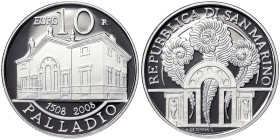 San Marino, 10 Euro, 2008, 500th Anniversary of the Birth of Andrea Palladio. Mintage: 17.000 pcs. Ag.925 22,00 g, KM 514, PROOF