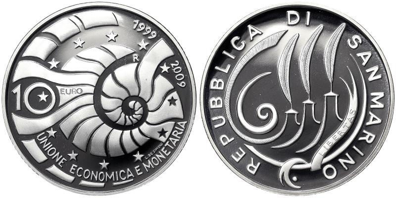 San Marino, 10 Euro, 2009, 10th Anniversary of the Economic and Monetary Union. ...