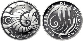 San Marino, 10 Euro, 2009, 10th Anniversary of the Economic and Monetary Union. Mintage: 12.500 pcs. Ag.925 22,00 g, KM 516, PROOF