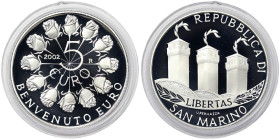 San Marino, 5 Euro, 2002, Welcome Euro. Ag.925 18,00 g, KM 448, PROOF