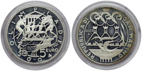 San Marino, 5 Euro, 2003, Summer Olympics, Athens 2004. Mintage: 37.766 pcs. Ag.925 18,00 g, KM 453, PROOF