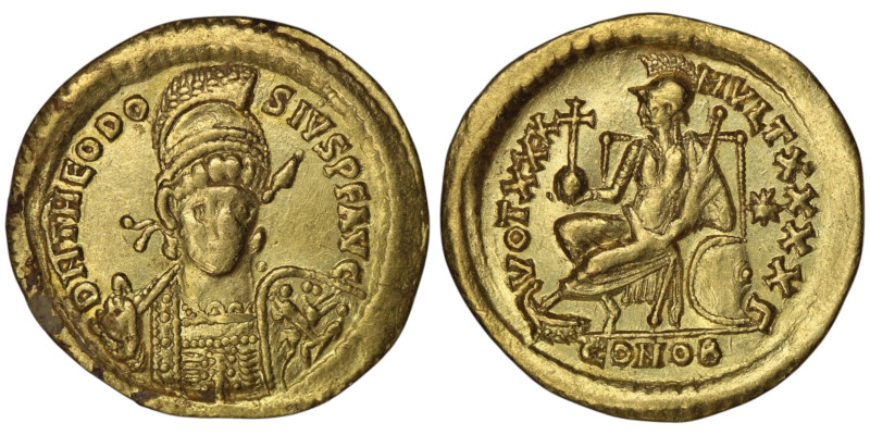 Theodosius II (AD 402-450). Constantinople
AV Solidus (21mm, 4,37g)
Obv: D N THE...
