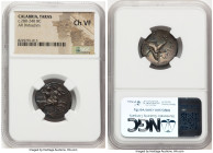 CALABRIA. Tarentum. Ca. 280-240 BC. AR stater or didrachm (21mm, 4h). NGC Choice VF. Ca. 280-272 BC. Si-, Lycon, and Gy-, magistrates. Nude warrior on...