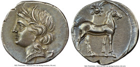 ZEUGITANA. Carthage. Hannibal in South Italy. Ca. 216-211 BC. AR half-shekel (19mm, 3.81 gm, 7h). NGC AU S 5/5 - 5/5. Southern Italian mint, ca. 216-2...