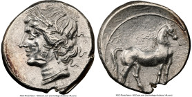 ZEUGITANA. Carthage. Hannibal in South Italy. Ca. 215-205 BC (14mm, 1.98 gm, 1h). AR quarter-shekel. NGC AU 2/5 - 4/5, die shift. Campanian mint under...