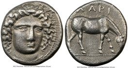 THESSALY. Larissa. Ca. 400-365 BC. AR drachm (17mm, 5.41 gm, 4h). NGC XF 4/5 - 3/5. Head of nymph Larissa facing, turned slightly right, wearing ampyx...