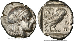 ATTICA. Athens. Ca. 455-440 BC. AR tetradrachm (26mm, 17.15 gm, 8h). NGC VF 5/5 - 3/5. brushed. Early transitional issue. Head of Athena right, wearin...