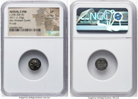 AEOLIS. Cyme. Ca. 250-200 BC. AE (11mm, 1.23 gm, 12h). NGC XF 5/5 - 3/5. Apollodorus, magistrate. Head of Amazon Cyme right / AΠOΛΛO/ΔΩPOC, handled cu...