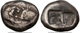 LYDIAN KINGDOM. Croesus (561-546 BC). AR half-stater or siglos (16mm, 5h). NGC VF. Croeseid standard, Sardes. Confronted foreparts of lion right (on l...