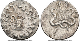 LYDIA. Tralles. Ca. 166-128 BC. AR cistophorus (29mm, 12.49 gm, 12h). NGC VF 4/5 - 1/5, scratches, scuffs, brushed. Serpent emerging from cista mystic...