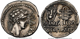 MAURETANIAN KINGDOM. Juba II (25 BC-AD 23/24), with Cleopatra Selene (18mm, 2.79 gm, 7h). AR denarius. NGC XF 5/5 - 2/5, scratches. Caesarea, ca. 19 B...