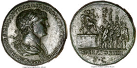 Trajan (AD 98-117). AE sestertius (33mm, 25.17 gm, 5h). NGC Choice XF 5/5 - 3/5, Fine Style, scratches, glue residue on edge. Rome, AD 114-116. IMP CA...