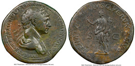 Trajan (AD 98-117). AE sestertius (35mm, 24.66 gm, 7h). NGC VF 5/5 - 2/5, smoothing. Rome, AD 114-117. IMP CAES NER TRAIANO OPTIMO AVG GER DAC P M TR ...
