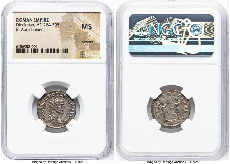Diocletian (AD 284-305). BI antoninianus (20mm, 11h). NGC MS, Silvering. Antioch...