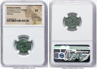 Constantius II (AD 337-361). AE3 or BI nummus (18mm, 5h). NGC VF, scratches. Sirmium. D N CONSTAN-TIVS P F AVG, pearl-diademed, draped, and cuirassed ...