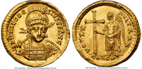 Theodosius II, Eastern Roman Empire (AD 402-450). AV solidus (20mm, 4.38 gm, 11h). NGC Choice AU 5/5 - 3/5, clipped, brushed. Constantinople, ca. AD 4...