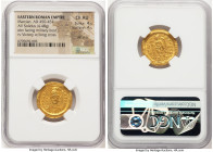 Marcian, Eastern Roman Empire (AD 450-457). AV solidus (21mm, 4.48 gm, 5h). NGC Choice AU 4/5 - 4/5, die shift. Constantinople, 6th officina. D N MARC...