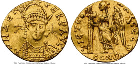 Zeno, Eastern Roman Empire (AD 474-491). AV solidus (16mm, 2.65 gm, 7h). NGC Choice VF 5/5 - 1/5, clipped, wrinkled, marks, graffito. Constantinople, ...