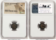 ANCIENT LOTS. Greek. Lot of four (4) AE issues. NGC Choice Fine-VF, scratches. 1) LUCANIA. Metapontum. 3rd century BC. AE15. NGC VF. 2) SELEUCID KINGD...