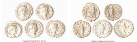 ANCIENT LOTS. Roman Imperial. Lot of five (5) AR denarii. Choice Fine-VF. Includes: Five Roman Imperial AR denarii, various emperors and types. SOLD A...