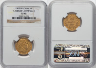 Leopold I gold 20 Francs 1865 XF45 NGC, Brussels mint, KM23, Fr-411. "L WIENER" variety. Position B. HID09801242017 © 2024 Heritage Auctions | All Rig...
