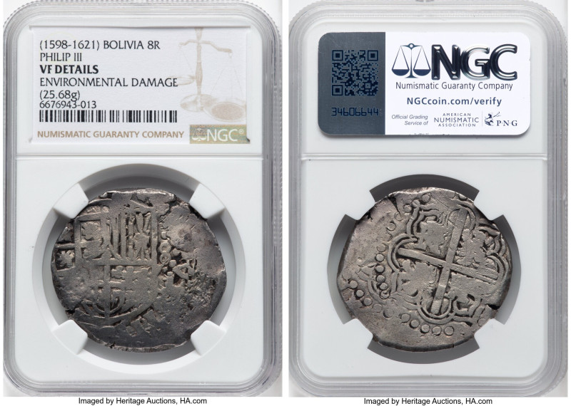Philip III Cob 8 Reales (1598-1621) VF Details (Environmental Damage) NGC, Potos...