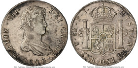 Ferdinand VII Pair of Certified 8 Reales NGC, 1) 8 Reales 1823 PTS-JP AU Details (Cleaned), Potosi mint, KM84 2) 8 Reales 1825 PTS-JL XF Details (Clea...