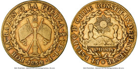Republic gold 8 Escudos 1834 So-IJ VF Details (Obverse Damage) NGC, Santiago mint, KM84, Fr-33. HID09801242017 © 2024 Heritage Auctions | All Rights R...