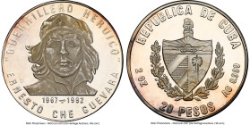 Republic silver Proof "Ernesto Che Guevara - 25th Anniversary of Death" 20 Pesos (2 oz) 1992 PR64 Ultra Cameo NGC, Havana mint, KM532. 25th Anniversar...