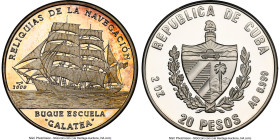 Republic silver Proof "Training Ship - Galatea" 20 Pesos (2 oz) 2000 PR63 Ultra Cameo NGC, Havana mint, cf. KM679 (20 Pesos unlisted). Navigation Reli...