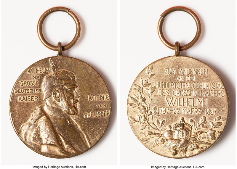 Prussia. Wilhelm I bronze "100th Anniversary of His Birth" Medal 1897 XF, 39.3mm...