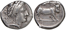 § CAMPANIA Neapolis (circa 325-241 a.C.) Didramma - Testa di ninfa a dx. R/ Toro androcefalo andante a dx - cfr. S.Cop. 398 e suc. AG (g 7,33)

Stat...