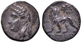 § IONIA Mileto (350-300 a.C.) Dracma - Testa di Apollo a s. R/ Leone andante a sx - S.Cop. 957 e segg. AG (g 3,55) Corrosioni.

Status: BB

Notes:...