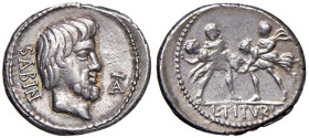 § Tituria - Titurius L. f. Sabinus (89 a.C.) Denario - D/ Testa del re sabino Tazio in contorno perlinato. "SABIN-TA". R/ Il ratto delle sabine. "L.TI...