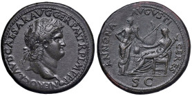 § Nerone (54-68) Sesterzio - D/ Testa laureata a dx. "NERO-CLAUD-CAESAR-AUG-GER-PM-TR-P-IMP-PP". R/ L'Annona con cornucopia, insieme a Ceres, con spig...