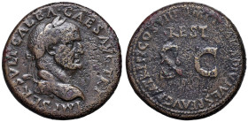 § Galba (68-69) Sesterzio restituzione di Tito - Busto laureato a dx. R/ S C nel campo con REST sopra - RIC 245 AE (g 25,05) RR Porosità diffusa e qua...