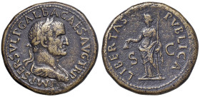 § Galba (68-69) Zecca di Roma Sesterzio - D/ Busto drappeggiato e laureato a dx. "IMP.SER.SULP.GALBA CAES.AUG.TR P." R/ La Libertà stante a sx reggent...