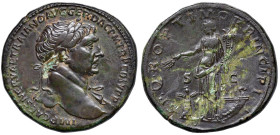§ Traiano (98-117) Sesterzio - Testa laureata a dx. R/ L’Abbondanza stante a sx - RIC 492 AE (g 27,61) Corrosione al D/, campi leggermente ritoccati....