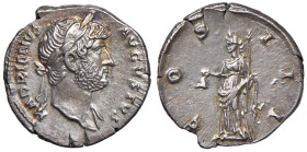 § Adriano (117-138) Denario AG (g 3,46) D/ Testa laureata a dx. R/ La Libertà a sx con pileus e pertica. C. 374. Ex asta internazionale del Titano 53 ...