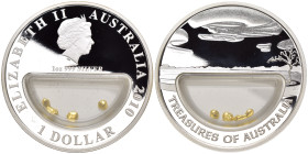 Australia - Elizabeth II (1952-2022) - 1 Dollar 2010 - con inserto trasparente contenente tre granuli di oro puro australiano del peso minimo di 0,50 ...